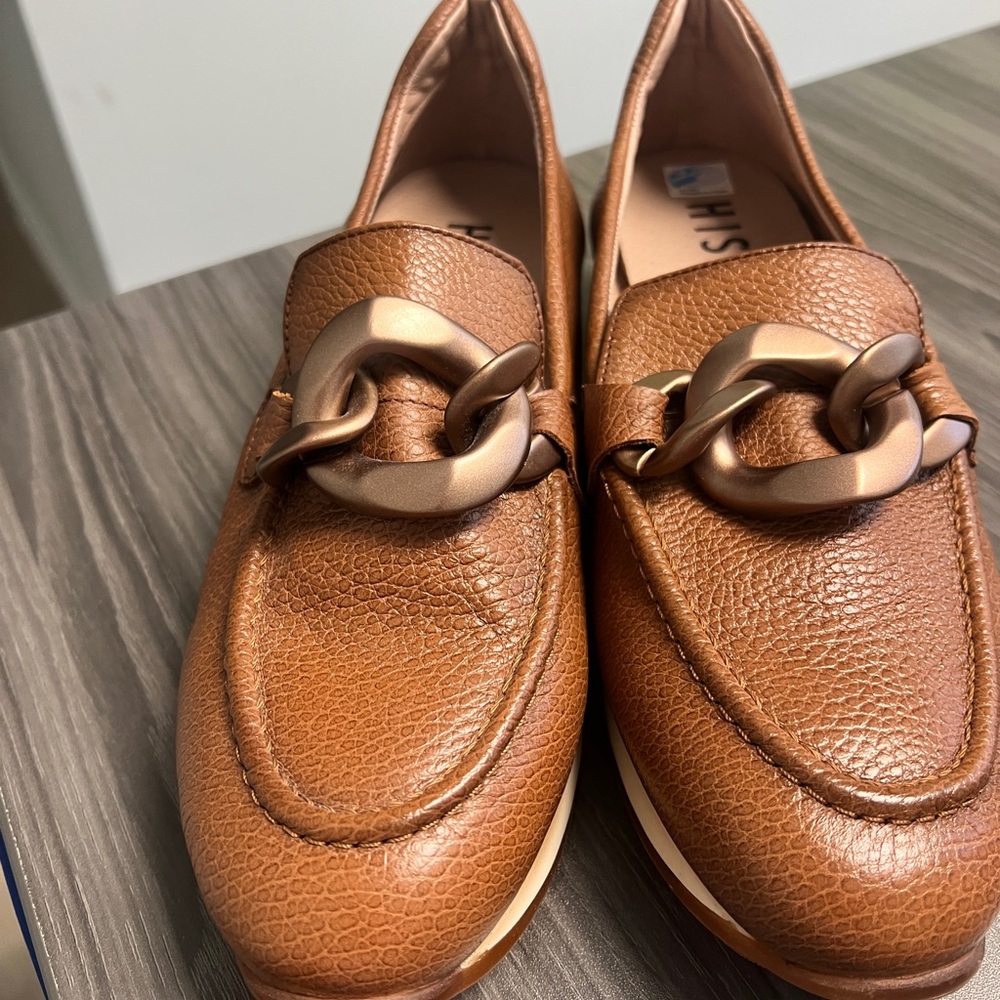 Brown Hispanitas Moccasins with Chain Detail. Size 41